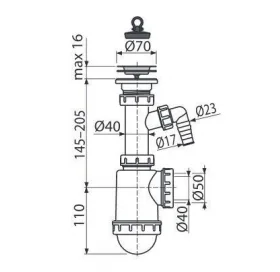 Сифон Alcaplast A441-DN50/40 для мойки c нержавеющей peшёткой