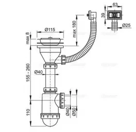Сифон Alcaplast A447-DN50/40 для миття з нержавіючої решіткою d115 та гофропереливом