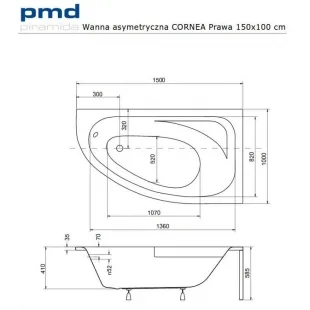 Ванна акриловая BESCO Cornea 150х100 правосторонняя NAVARA03750