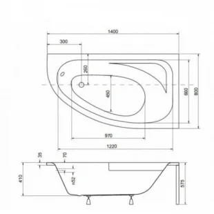 Ванна акрилова BESCO Cornea 140х80 правостороння 00000008434