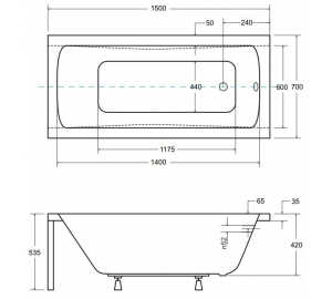 Ванна акриловая BESCO Optima 150х70 NAVARA03061