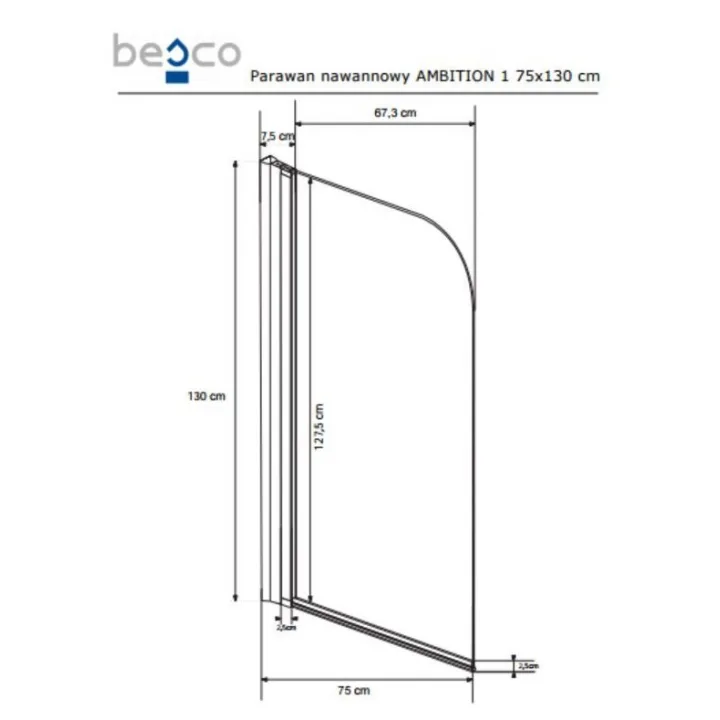  Шторка одно-елементна Besco PMD Ambition -1S 75х130 хром, 00000011132