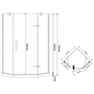 Душова кабіна Eger Stefani 100х100х194, з дрібним піддоном скло прозоре, 599-535-100
