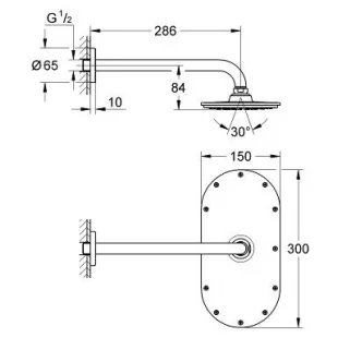 Верхний душ с душевым кронштейном Grohe Rainshower Veris 300, 26068000