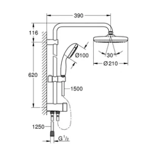 Душевой гарнитур с переключателем Grohe New Tempesta System 210, 26381001