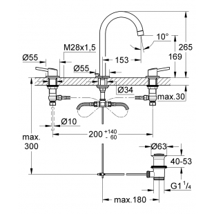 Смеситель для раковины на три отверстия, DN 15 L-Size Grohe CONCETTO, хром, 20216001