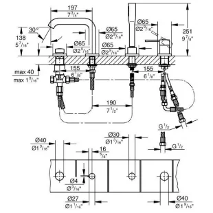 Смеситель однорычажный для ванны на 4 отверстия Grohe ESSENCE NEW, 19578001
