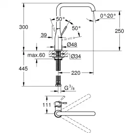 Grohe Смеситель для кухни Essence, длина излива - 220мм, поворотный, 1рычаг, 30269AL0 Графит матовый