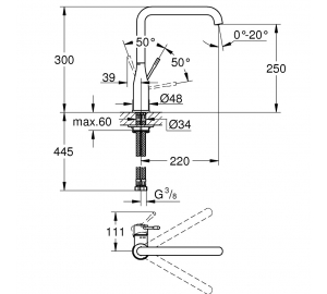 Grohe Змішувач для кухні Essence, довжина виливу - 220мм, поворотний, 1важіль, 30269AL0 Графіт матовий