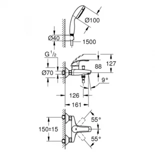 Смеситель для ванны Grohe Eurosmart с душевым гарнитуром, 3330220A
