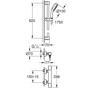 Термостат для душа Grohe Grohtherm 800 с душевым гарнитуром Tempesta Cosmopolitan 34768000