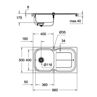 Кухонная мойка Grohe EX Sink K300 + смеситель Eurosmart (31565SD0) Сталь