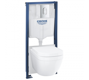 Комплект Solido 5-в-1: інсталяція Grohe Rapid SL 38528001 з клавішею Arena Cosmopolitan (38844000) + підвісний унітаз Euro Ceramic 39328000 з кришкою (39330000), 36501000