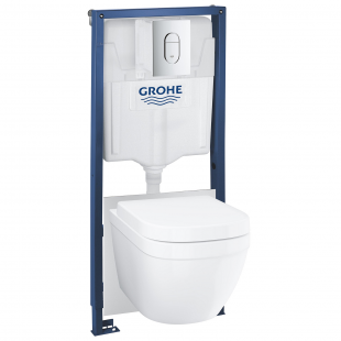 Комплект Solido 5-в-1: інсталяція Grohe Rapid SL 38528001 з клавішею Arena Cosmopolitan (38844000) + підвісний унітаз Euro Ceramic 39328000 з кришкою (39330000), 36501000