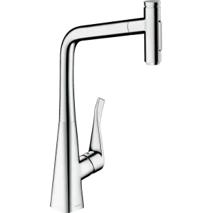 Смеситель для кухни Hansgrohe Metris Select 320 2jet с выдвижным изливом Sbox 73816000