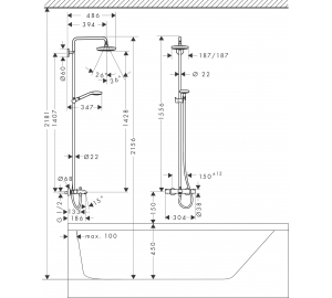 Душова система Hansgrohe Croma Select E 180 Душова система для ванни, хром ( 27352400 )
