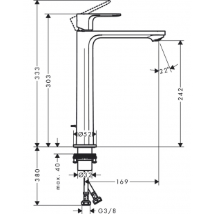 Змішувач Hansgrohe Rebris S 240 CoolStart для умивальника з д/к pop-up. Chrome 72580000