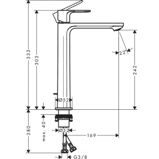 Смеситель Hansgrohe Rebris S 240 CoolStart EcoSmart+ для умывальника с д/у pop-up. Chrome 72590000