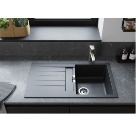 Кухонна мийка Hansgrohe S52, граніт, прямокутник, з крилом, 840х480х190мм, чаша - 2, накладна, S520-F345, чорний графіт