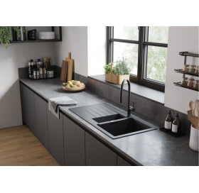Кухонная мойка Hansgrohe S52, гранит, прямоугольник, с крылом, 980х480х190мм, чаша – 1.5, врезная, серый камень