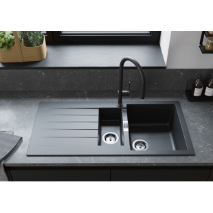 Кухонна мийка Hansgrohe S52, граніт, прямокутник, з крилом, 980х480х190мм, чаша - 1.5, врізна, сірий камінь