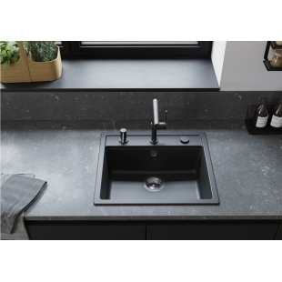 Кухонная мойка Hansgrohe S52, гранит, прямоугольник, без крыла, 550х490х190мм, чаша - 1, врезная, S520-F510, черный графит, 43359170