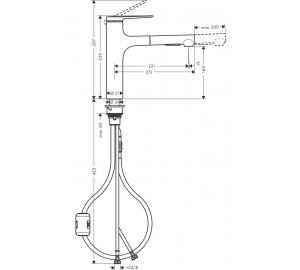 Смеситель кухонный Hansgrohe Zesis  M33 160 2jet  с выдвижным изливом Stainless Steel Finish 74801800