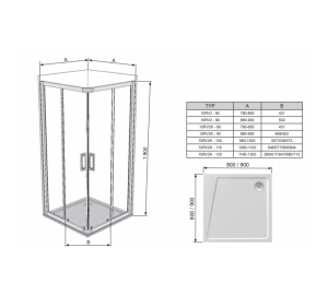 Квадратна душова кабіна Ravak 10RV2K-100 алюміній, 1ZJA0C00Z1
