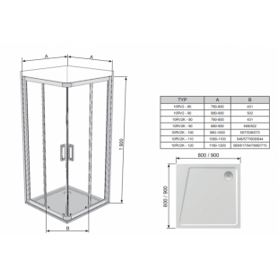 Квадратна душова кабіна Ravak 10RV2K-100 алюміній, 1ZJA0C00Z1