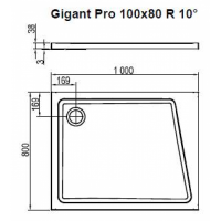 Душевой поддон GIGANT PRO 100x80 R 10°, XA05A40101P