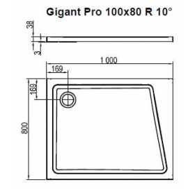 Душевой поддон GIGANT PRO 100x80 R 10°, XA05A40101P