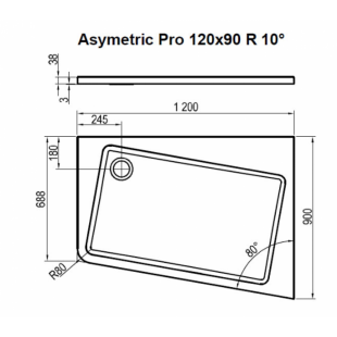 Душевой поддон ASYMETRIC PRO 120x90 R 10°, XA25G70101P