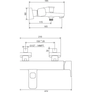Змішувач для ванни Ravak 10° Free TD F 022.00/150 150 мм, X070131