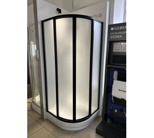 Комплект: Полукруглый душевой уголок Ravak SUPERNOVA SKCP4 - 90 Grape, стекло, черный, 3117O302ZG + Поддон Ravak GALAXY ELIPSO 90 PAN, акрил, A227701410 (Выставочный образец)