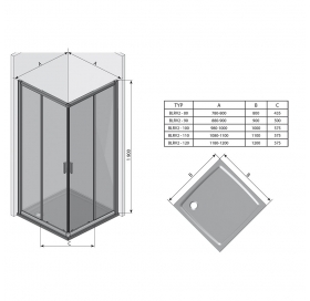 Квадратна душова кабіна Ravak BLIX BLRV2K-100 полірований алюміній TRANSPARENT, 1XVA0C00Z1