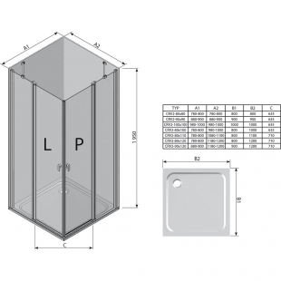 Прямокутна душова кабіна Ravak CHROME CRV 2-80 Transparent, білий профіль, безпечне скло,