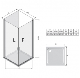 Прямоугольная душевая кабина Ravak CHROME CRV 1 - 90 Transparent, профиль сатин, безопасное стекло,