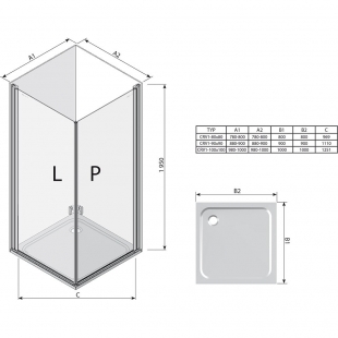 Квадратная душевая кабина Ravak CHROME CRV 1 - 80 Transparent, полированый алюминий, безопасное стекло, 1QV40C01Z1
