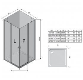 Прямоугольная душевая кабина Ravak CHROME CRV 2 - 110 Transparent,белый профиль, безопасное стекло,