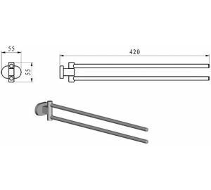 Подвійний рушникотримач, поворотний, Ravak CHROME, X07P319