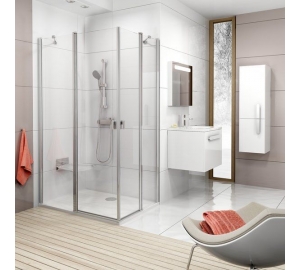 Душова штора Ravak CHROME CRV 2 - 100 Transparent, білий профіль, безпечне скло, 1QVA0100Z1