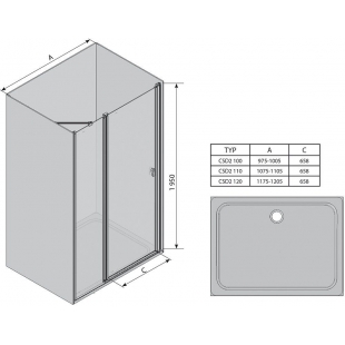 Душові двері Ravak CHROME CSD 2 - 110 Transparent, профіль сатин, безпечне скло, 0QVDCU00Z1