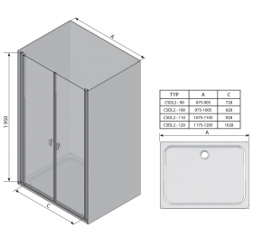 Душевая дверь Ravak CHROME CSDL 2 - 90 Transparent, профиль сатин, безопасное стекло, 0QV7CU0LZ1