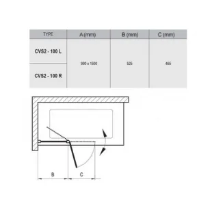 Шторка для ванны Ravak CVS2 - 100 R TRANSPARENT профиль полированный алюминий, 7QRA0C00Z1