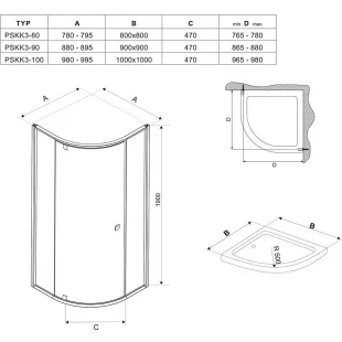 Кутова душова кабіна Ravak PIVOT PSKK 3 - 90 Transparent, скло, полірований алюміній, 37677C00Z