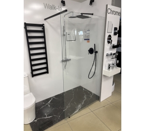 Нерухома стінка Ravak Walk-In Wall 120 + Тримач Walk In W SET-90 Wall/Corner чорний, безпечне скло, GW9WG0300Z1+GWD010003018