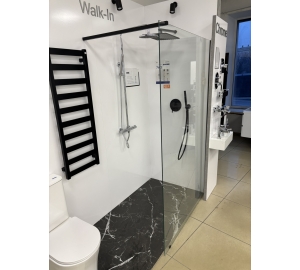 Нерухома стінка Ravak Walk-In Wall 120 + Тримач Walk In W SET-90 Wall/Corner чорний, безпечне скло, GW9WG0300Z1+GWD010003018