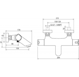 Термостатический настенный смеситель для ванны Ravak TERMO TE 022.00/150 X070047