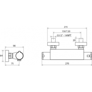 Термостатический настенный смеситель для душа без лейки 150мм Ravak TERMO TE 072.00/150, X070051