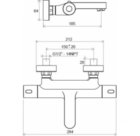 Настінний змішувач термостатичний для ванни без гарнітури Termo 300, X070097